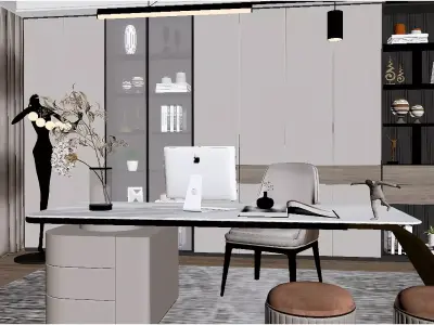 Modern Light Luxury Study Room 3D model