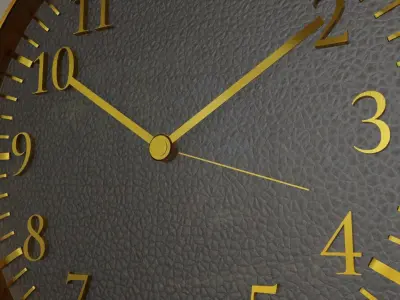 Luxury Golden Case and Parts Wall Clock with Leather Face 3D model