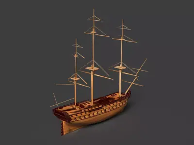 Chinese ancient sail ship  Low-poly 3D model