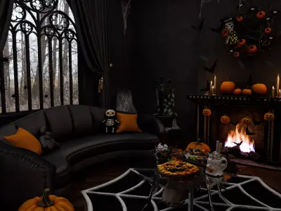 Halloween Living Room Blender Scene - DAY 3D model