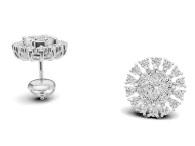 Sunburst Diamond Cluster Stud with Marquise Diamond 3D print model