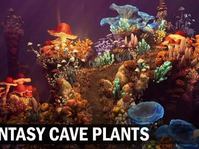Fantasy cave plants Low-poly 3D model