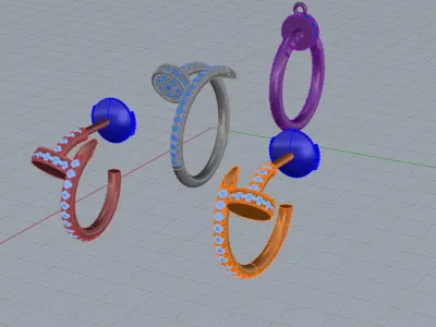 Nail Ring Bracelet and Earrings set 52086 3D print model