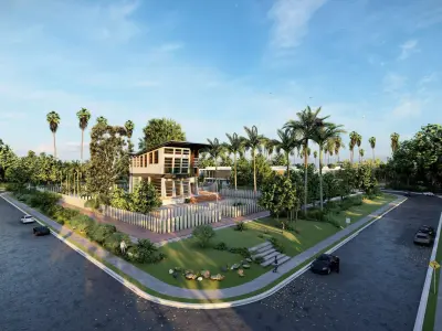 Urban house with palm trees 3D model