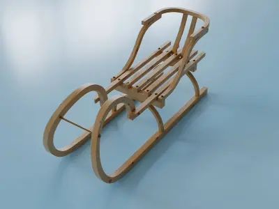 Traditional classic wooden sledge 3D model