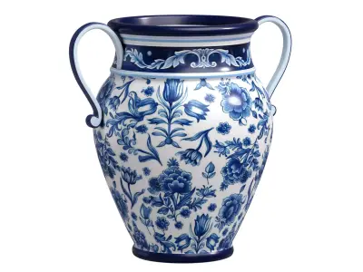 Italian vase Flowerpot with hand painted Santorini 3D model