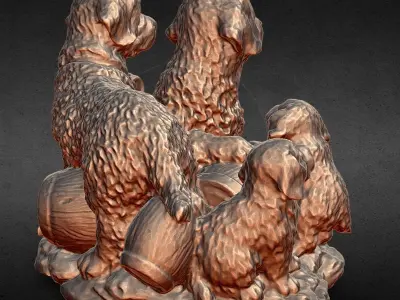 family of st bernards dogs decoration 3D print model