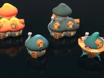 Mushroom House Pack Low-poly 3D model