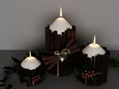 Christmas Candle leaf green wooden Corona 3D model