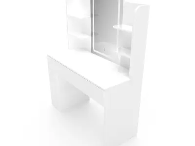 Dressing Table Set with LED High Gloss White Engineered Wood 1 3D model