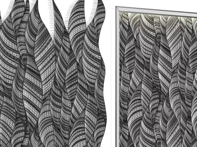 Decorative Wall Panel and Columns with Tropical Leaf 3D model