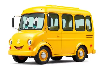 Cheerful Yellow Bus model pack Low-poly 3D model