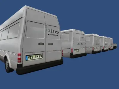 Transporters collection mercedes sprinter vans in row Low-poly 3D model