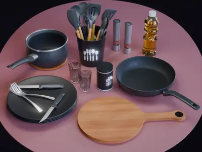 Modern Kitchen Cooking Ustensils Low-poly 3D model