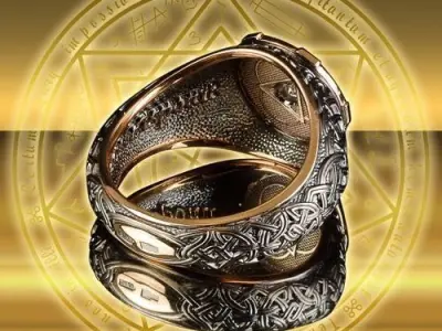 ancient ring with diamonds and cabochons 3D print model