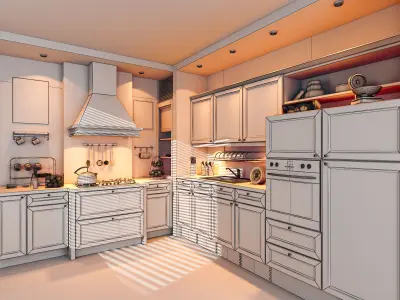 Modern Kitchen Interior Rendering 01 Free 3D model