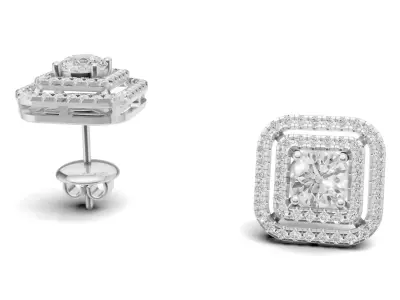 Double Line Diamond With Pointer Diamond Stud Earring for Women 3D print model