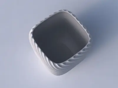 Vase quadratic stumpy with bent extruded lines 3D print model