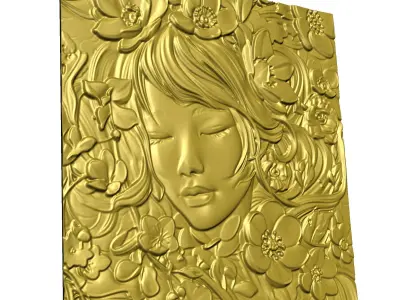 Japanese anime girl with flowers4 CNC 3D model 3D print model