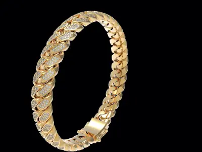 Miami Cuban link Chain Diamond Paved Bracelet 10mm width 3D print model