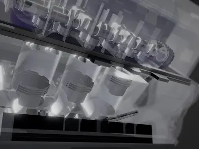 v6 car engine transparent animated Low-poly 3D model