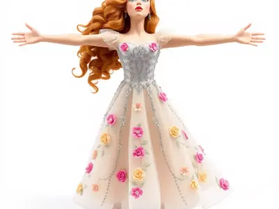 Princess Doll in Floral Dress Model Pack Low-poly 3D model