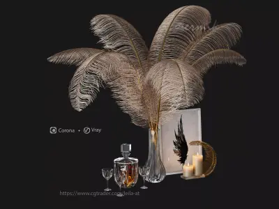decorative set feathers wine 3D model