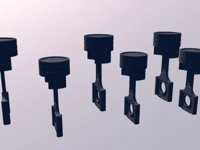 Pistons of the inline 6 engine Low-poly 3D model