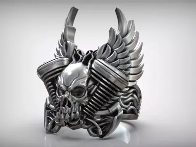 Engine Skull Auto Wings Ride Ring 3D print model
