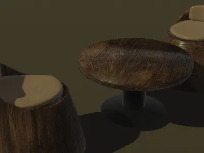 WOOD CHAIR AND TABLE  Low-poly 3D model