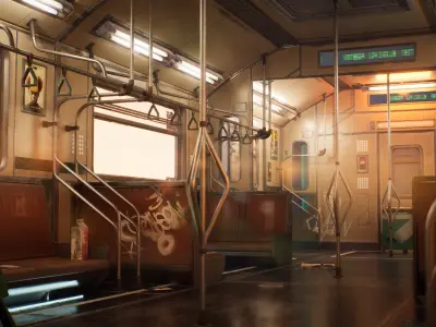 Cyberpunk Subway Train Kit - UE5 Low-poly 3D model