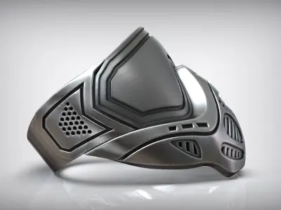 Paintball Mask Militarist Game Silver Gems Ring 3D print model