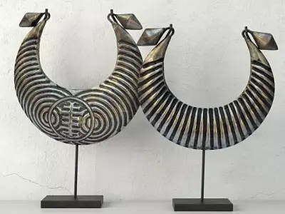 Vintage Tribal Metal Necklaces on Stand 3D model