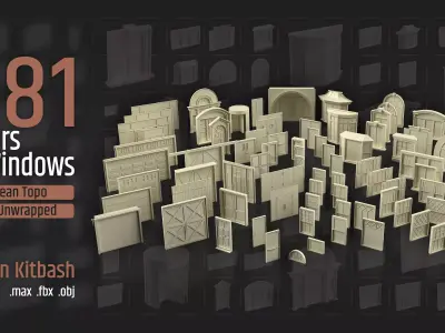 81 Doors and Windows Low-poly 3D model