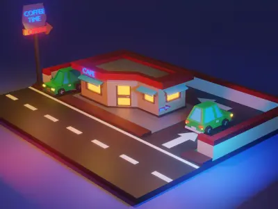 Low Poly Cafe Cartoon Low-poly 3D model