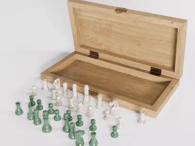 Chess set made with wood and with marble pieces 3D model