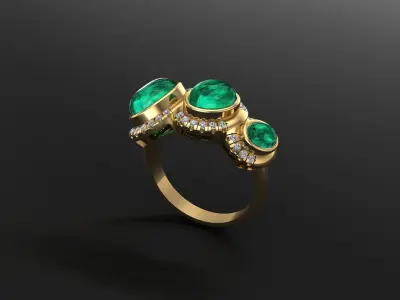 Diamond and Cabochon Ring 3D print model
