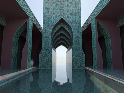 Moroccan-style infinity pool palace 3D model