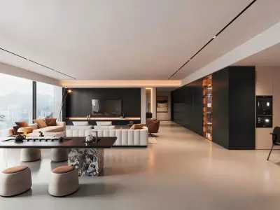 Modern Minimalist Style Living Room 3D model