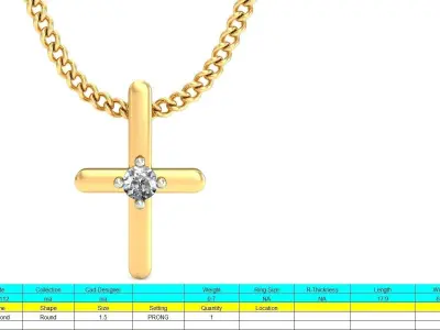 Solitaire Cross Pendant 3dm STL OBJ FBX Renders Details 3D print model