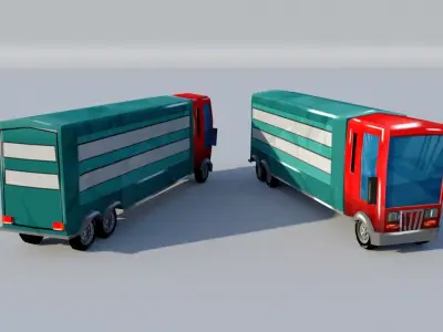 Bus Pack Low Poly Toon Style Bus Pack 3D Model Collection Low-poly 3D model