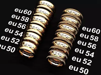 Luxury Braided Gold Wedding Ring Set His Hers EU 50-60 Free 3D print model