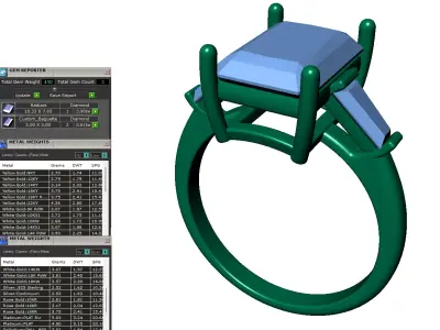 5ct Radiant Cut and Baguette 3 Stone Gold Engagement Ring 3D print model