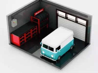 Interior isolated room modeling Low-poly 3D model