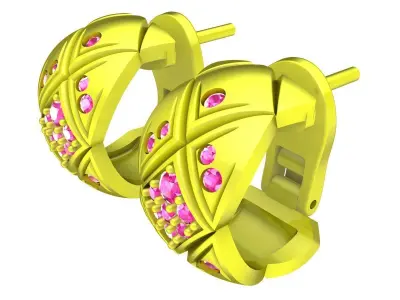 A7689 Korean Style Diamond Women Hoop Earrings 3D Model 3D print model