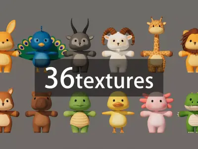 Rigged Cartoon Animals Collection Pack-003 Low-poly 3D model