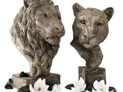 Lions two statues of lion and cheetah 3D model
