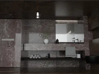 Modern Luxury Stone Bathroom Interior - High-Quality 3D Model 3D model