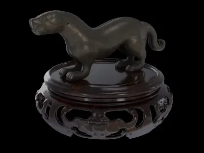 Ancient Chinese Tiger Talisman and Traditional wood table Low-poly 3D model