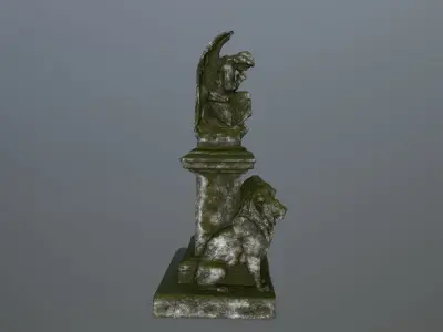 statue 4 gravestone with on top Low-poly 3D model